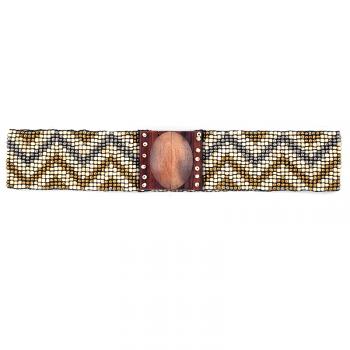 PEWTER, GOLD & NATURAL BEADED BELT ZIG ZAG