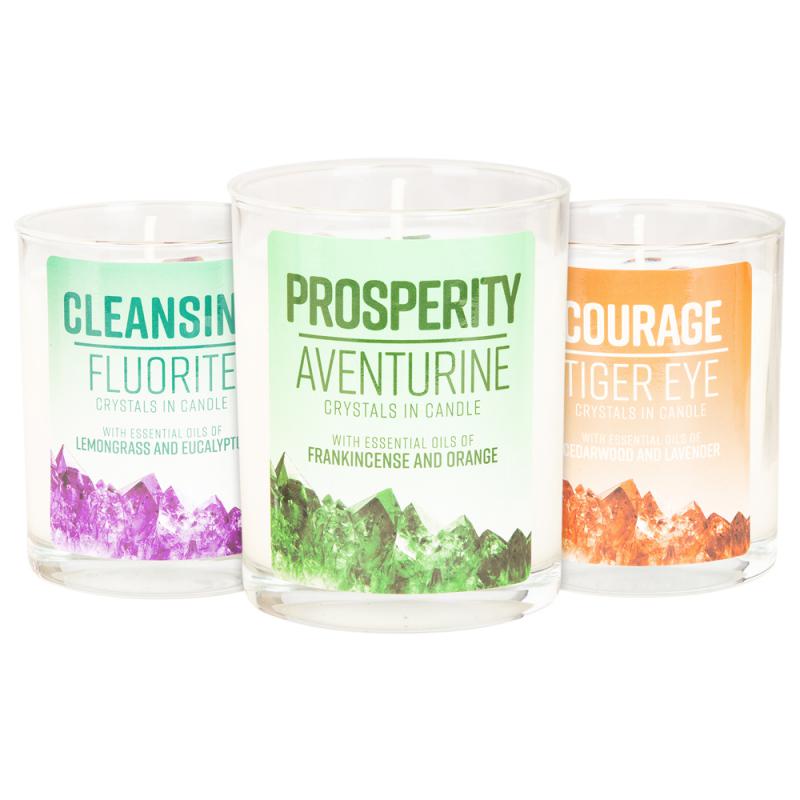 10 OZ CRYSTAL ENERGY CANDLES WITH ESSENTIAL OILS