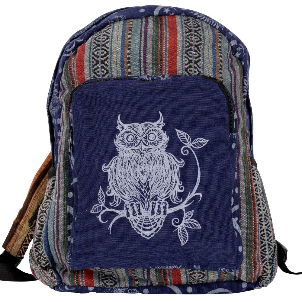 BLUE STRIPE OWL CANVAS BACKPACK