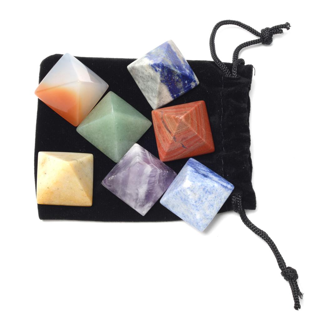 ENGRAVED STONE PYRAMID CHAKRA SET