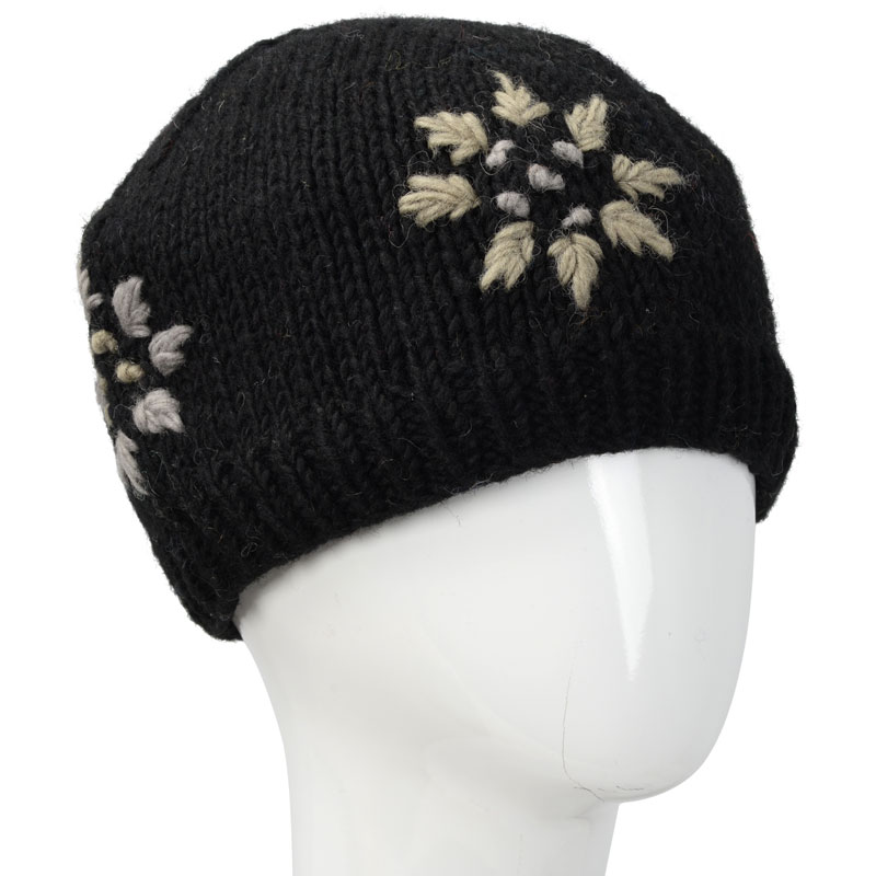 KNIT BEANIE HAT WITH FLOWERS