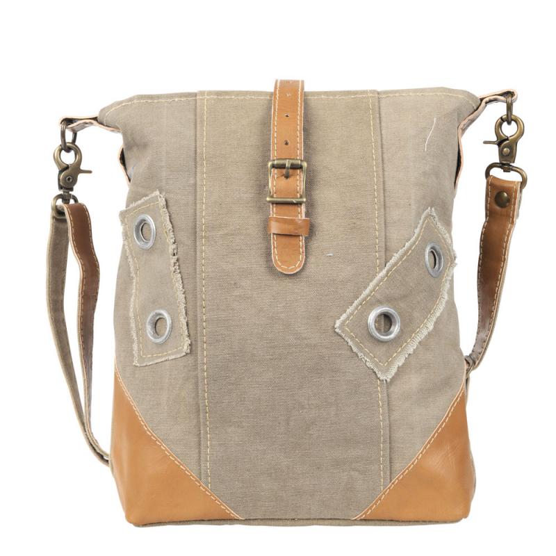 PLAIN CANVAS & LEATHER CROSSBODY BAG WITH BUCKLE