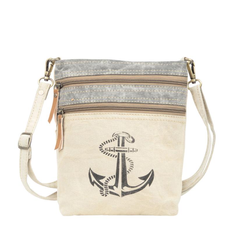 ANCHOR WITH TWO ZIPPER CANVAS SHOULDER/CROSSBODY BAG