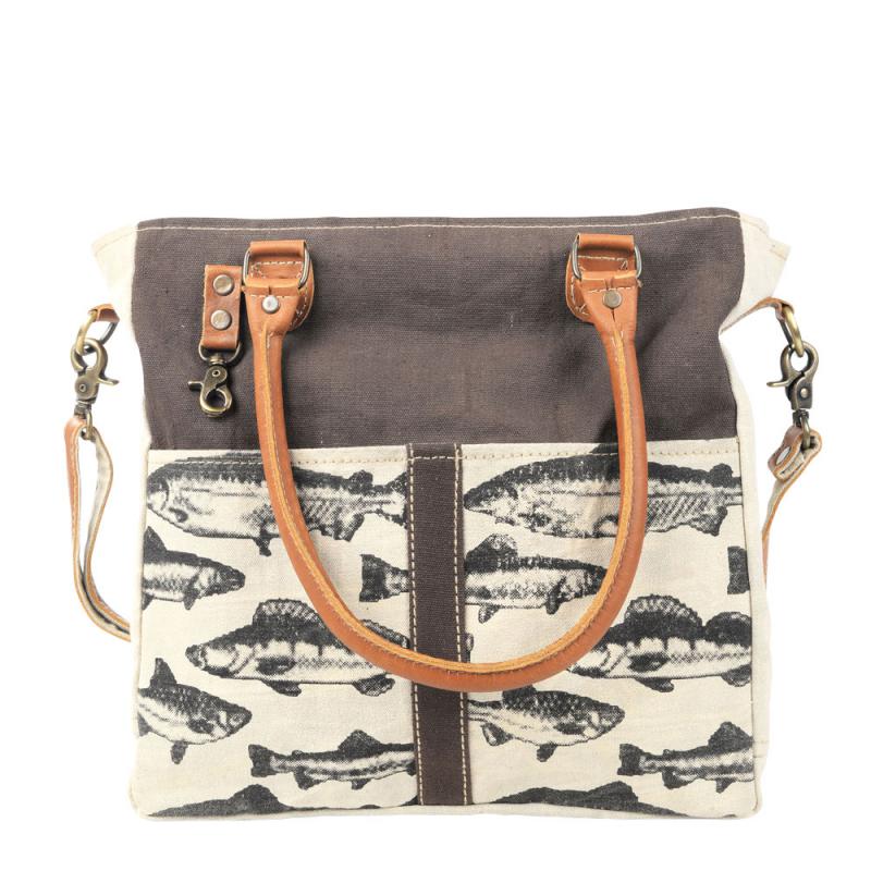 BROWN BACK DROP WITH FISH CANVAS TOTE