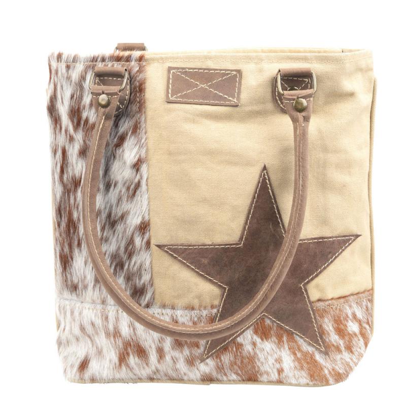 STAR WITH COWHIDE CANVAS TOTE