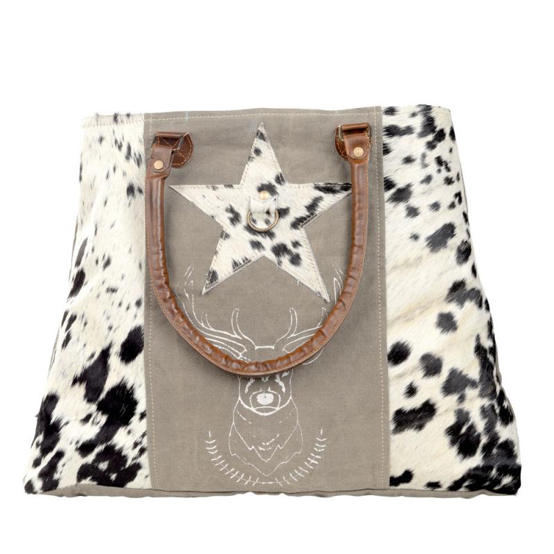 DEER AND STAR COWHIDE TOTE BAG