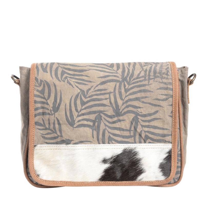 TROPICAL LEAVES RECYCLED RUG WITH COWHIDE CROSSBODY