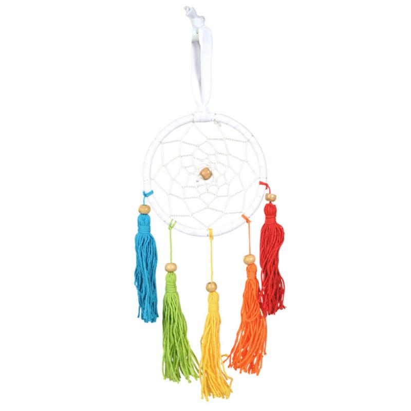 WHITE SUEDE DREAMCATCHER WITH RAINBOW TASSEL