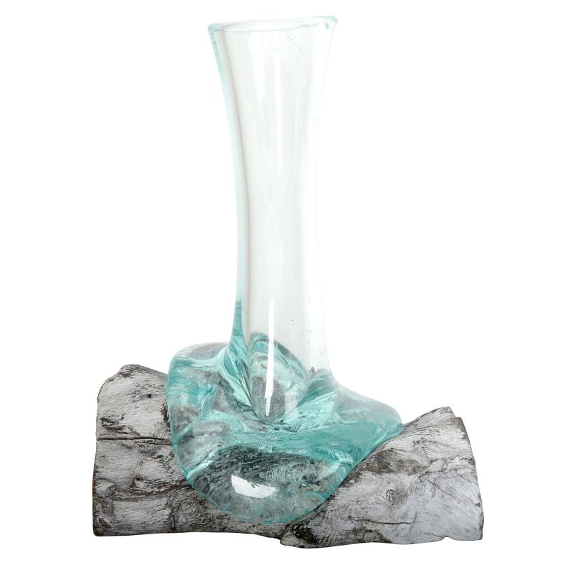 SMALL MOLTEN GLASS VASE WITH GRAY WOOD