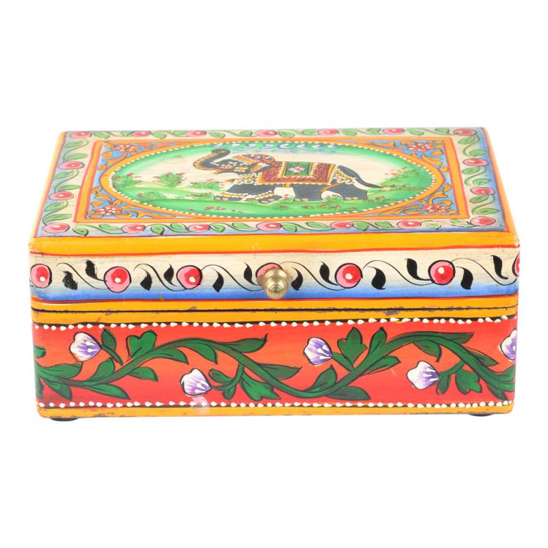 HAND PAINTED WOODEN BOX ELEPHANT