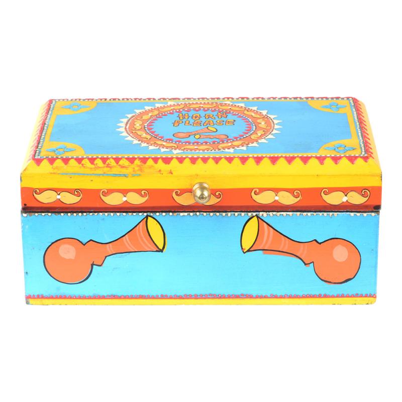 HAND PAINTED WOODEN BOX HORN