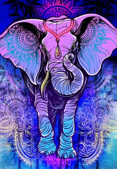 PURPLE MANDALA ELEPHANT 3D TAPESTRY