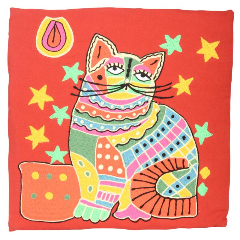 RED EMBROIDERED CAT PILLOW