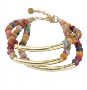 KANTHA BEAD WITH GOLD BAR BRACELET