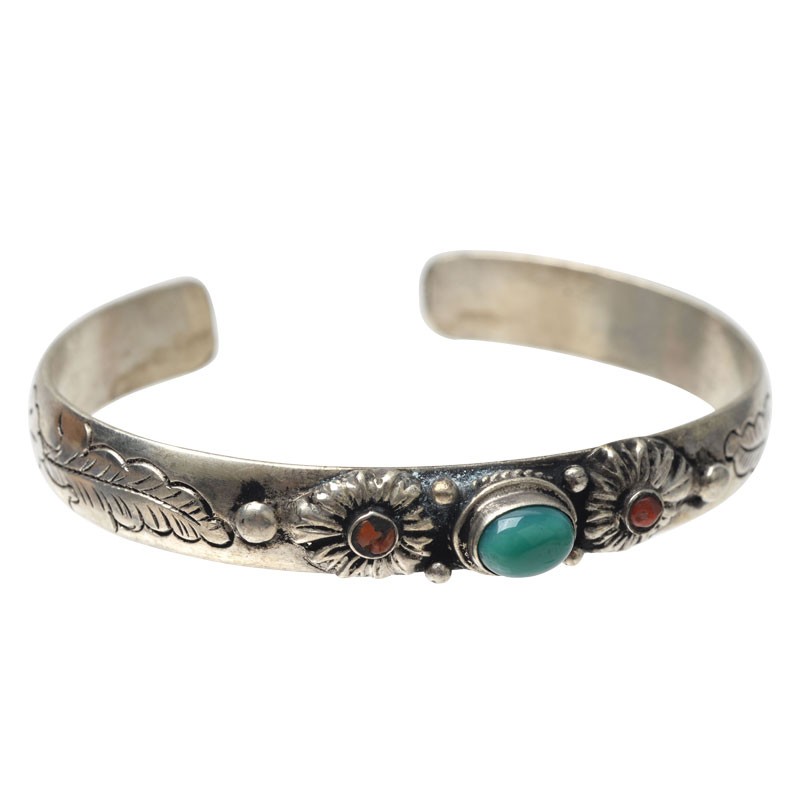 SILVER TURQUOISE FLOWER CUFF BRACELET