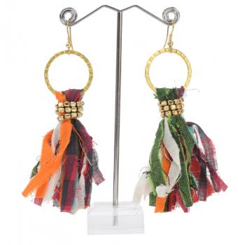 GOLD BEAD FABRIC EARRINGS