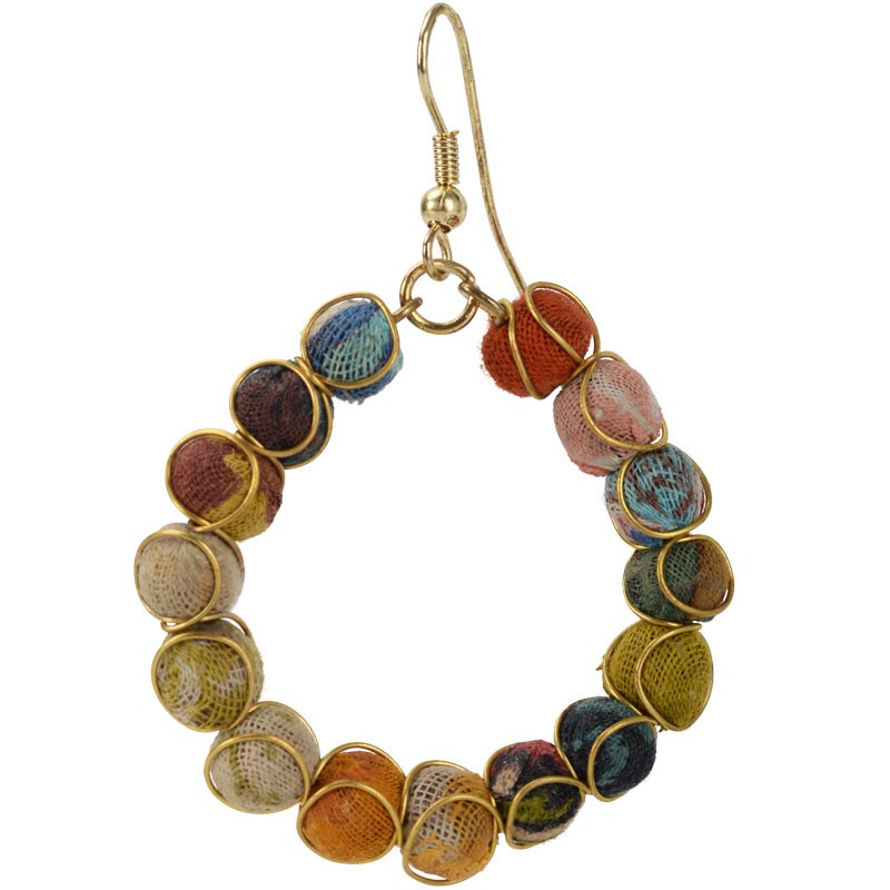 FABRIC HOOP EARRING with GOLD