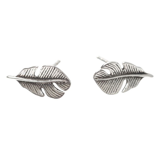 SILVER FEATHER STUDS