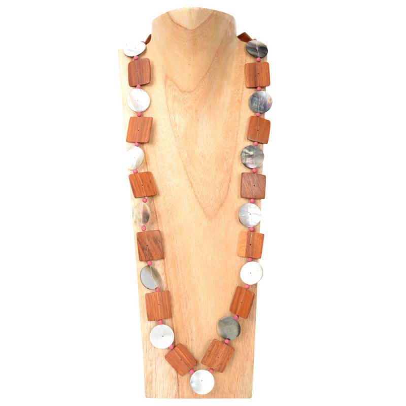WOOD AND SHELL NECKLACE WITH BEADS