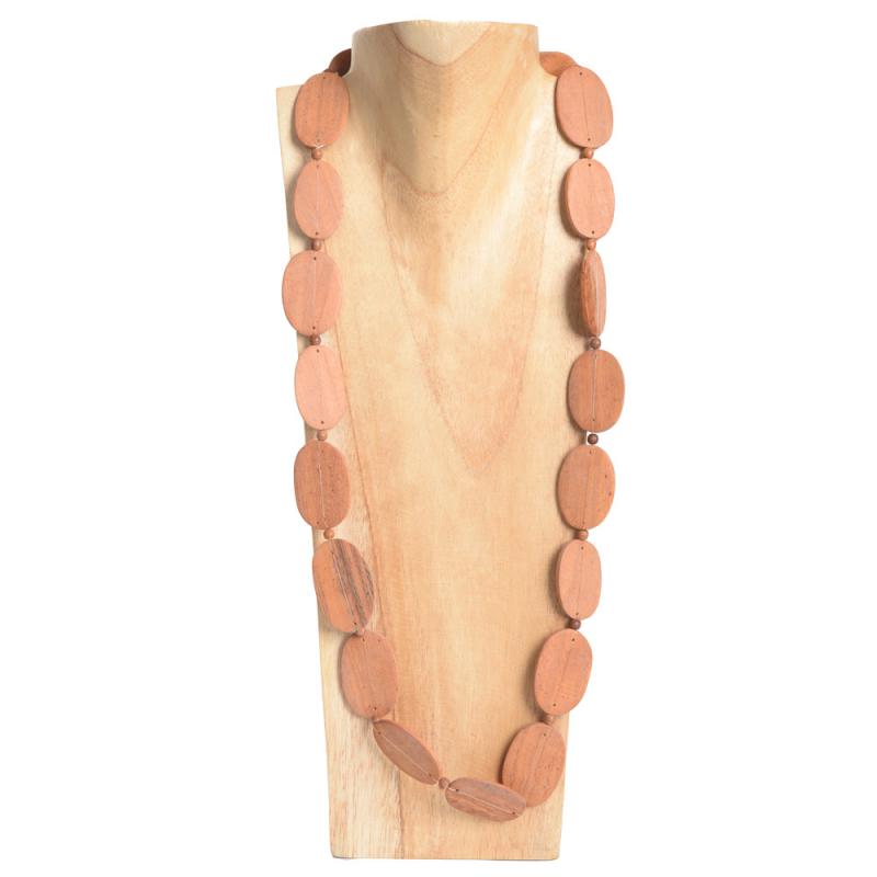 WOOD NECKLACE OVAL WITH BEADS 36
