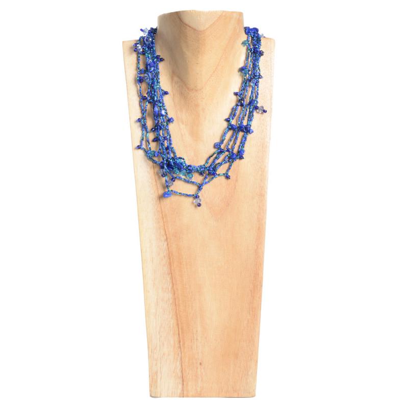 COBALT BLUE MINI STRAND CHIP/BEAD NECKLACE