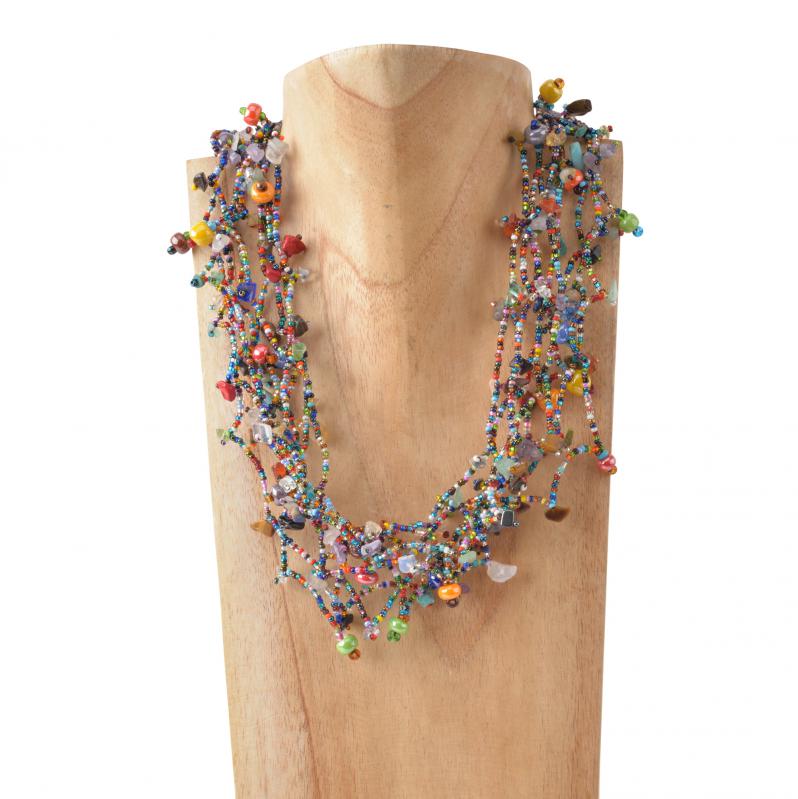 MULTICOLOR MULTI STRAND CHIP/BEAD NECKLACE