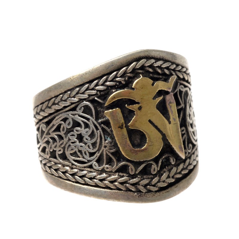 BRASS TIBETAN SYMBOLS RING