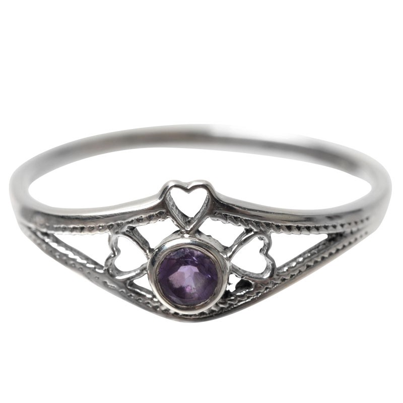 HEART WITH AMETHYST RING