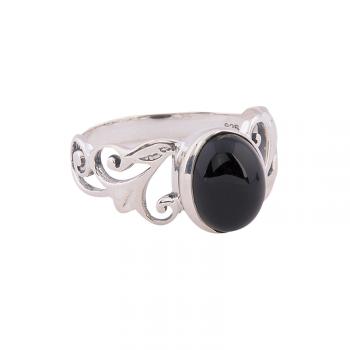 OVAL SCROLLED SHANK BLACK ONYX RING