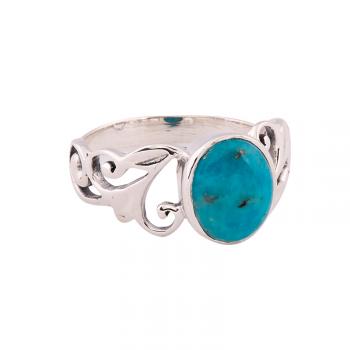OVAL SCROLLED SHANK TURQUOISE RING