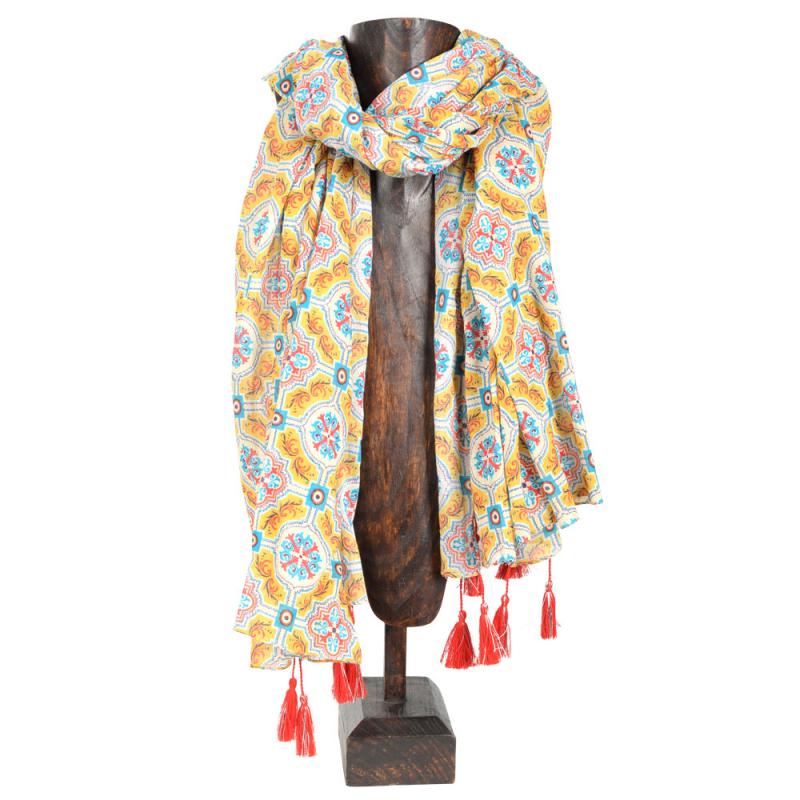 MUSTARD SCARF WITH TURQUOISE