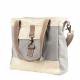 GREY AND CREAM MIXED FABRIC CANVAS CROSSBODY BAG 1