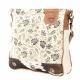 CREAM SHOULDER BAG WITH COWHIDE TRIM AND FLOWERS 1