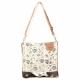 CREAM SHOULDER BAG WITH COWHIDE TRIM AND FLOWERS 3