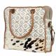 MIXED FABRICS WITH COWHIDE TRIM TOTE BAG 1