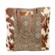 BROWN TOTE WITH DESIGNED FRONT AND COWHIDE SIDES